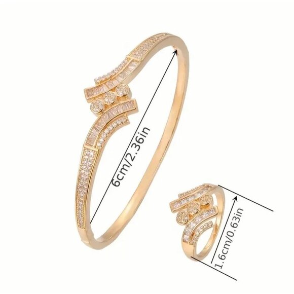 Elegant 18k Gold-Plated Bracelet & Ring Set Size 8 With Crystal Accents - Picture 4 of 4